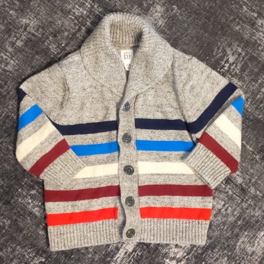 Gray striped button-down cardigan